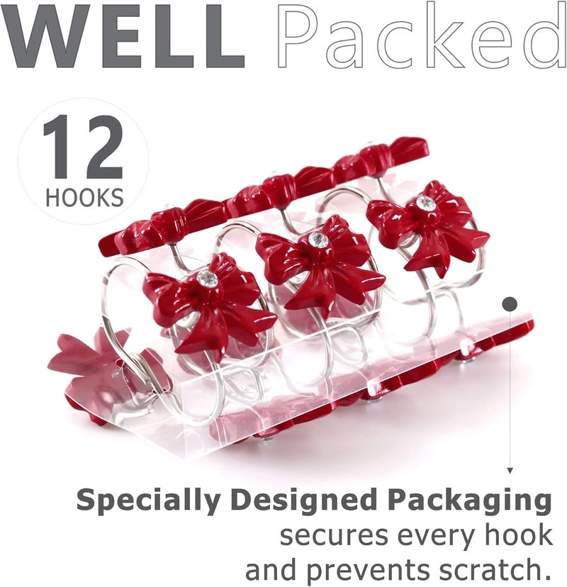 Popkozzi Red Christmas Shower Curtain Hooks: Cute Bow Knot Shaped Rustproof Stainless Steel Decorative Shower Rings for Xmas Winter Holiday Bathroom Décor - Chic Bathroom Girls Women Accessories - Image 2